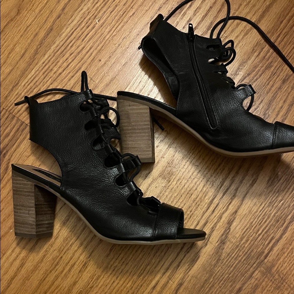 Steve Madden Lace Up Black Leather Heels